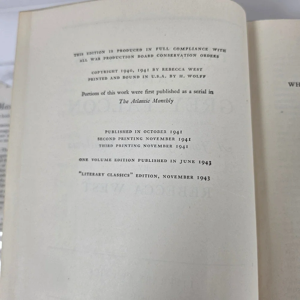 Black Lamb and Grey Falcon Rebecca West Hardcover 1943 One Volume Edition Vtg‎